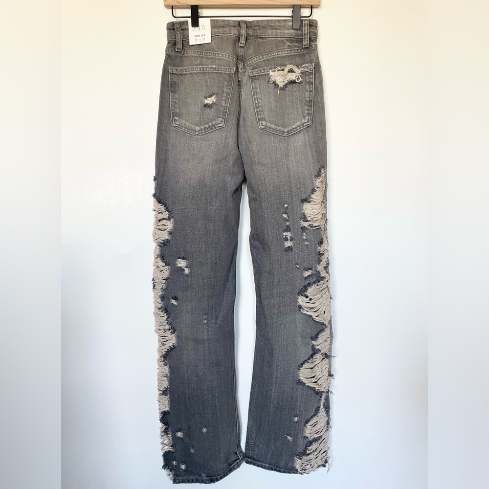 NWT ZARA SS24 TRF MID-RISE WIDE LEG RIPPED JEANS 6688/248 012/298 - Picture 3 of 13